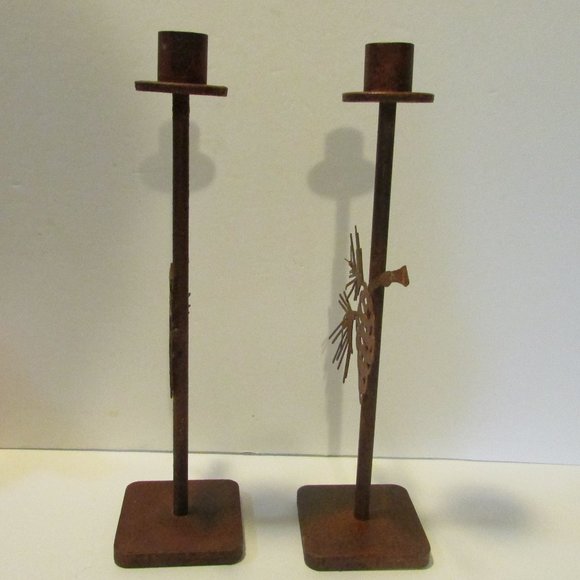 set of 2 metal pinecone candle holders cabin winter nature decor - Picture 4 of 10